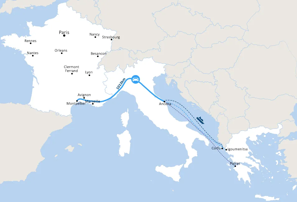 Paris - Ancona map