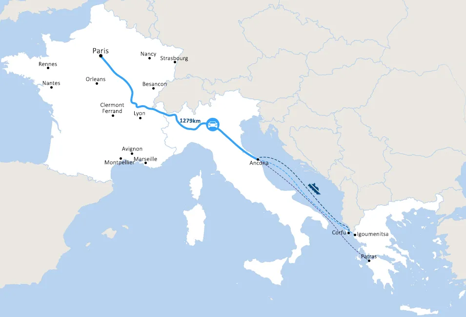 Paris - Ancona map